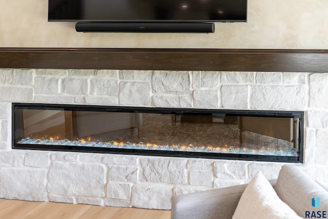 details featuring wood-type flooring and a fireplace