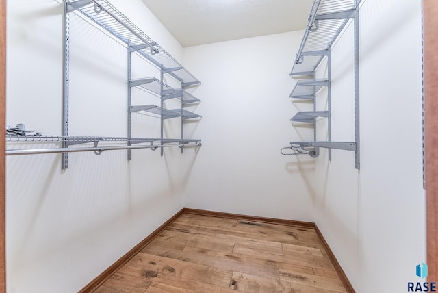 walk in closet with light wood-type flooring