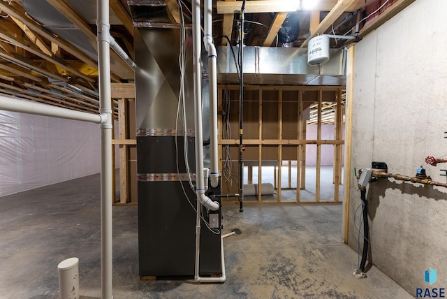 basement with heating unit