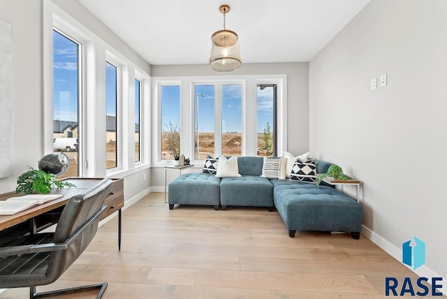 living room with light hardwood / wood-style floors