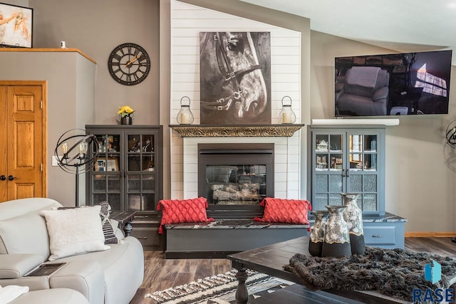 living room featuring a fireplace and hardwood / wood-style flooring