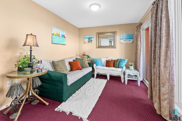 sitting room with dark carpet