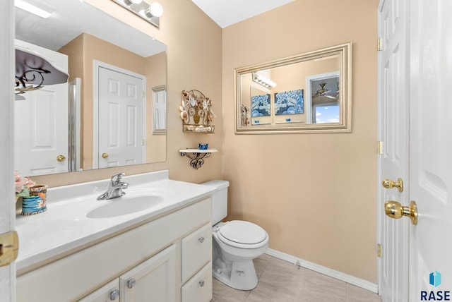 bathroom with vanity, toilet, and tile patterned floors