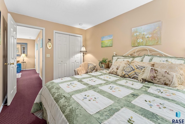 carpeted bedroom with a closet