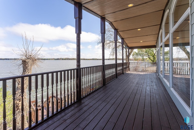 deck with a water view