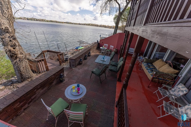 view of patio / terrace featuring a water view