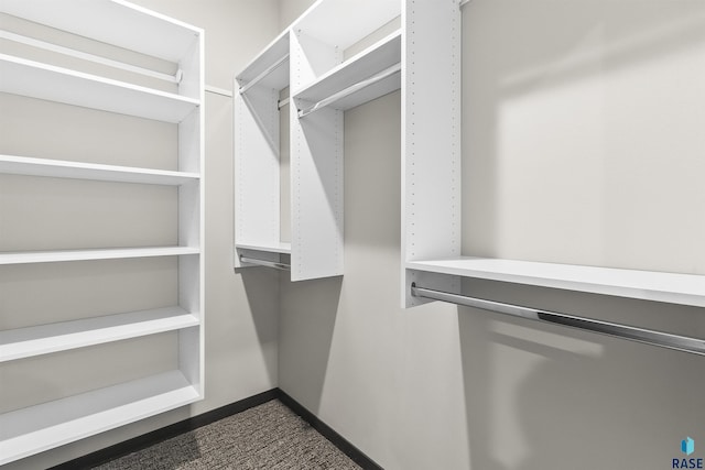 spacious closet with dark carpet