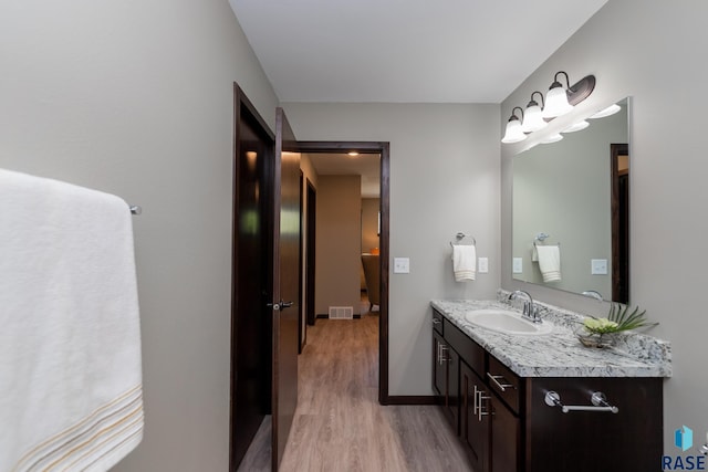 bathroom featuring hardwood / wood-style flooring and vanity