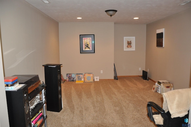 miscellaneous room with light carpet