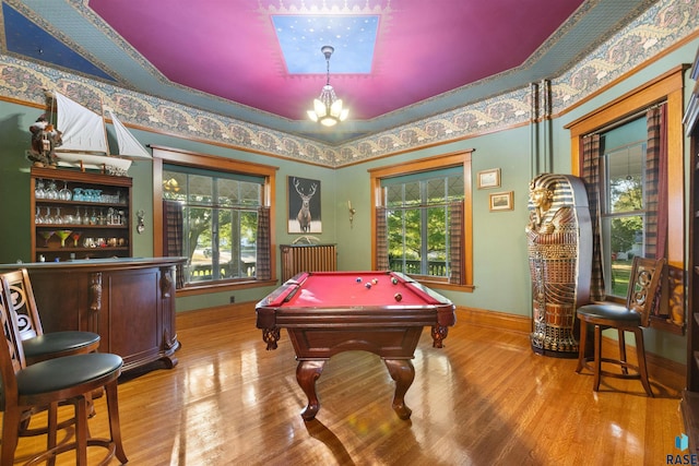 playroom featuring hardwood / wood-style flooring and pool table