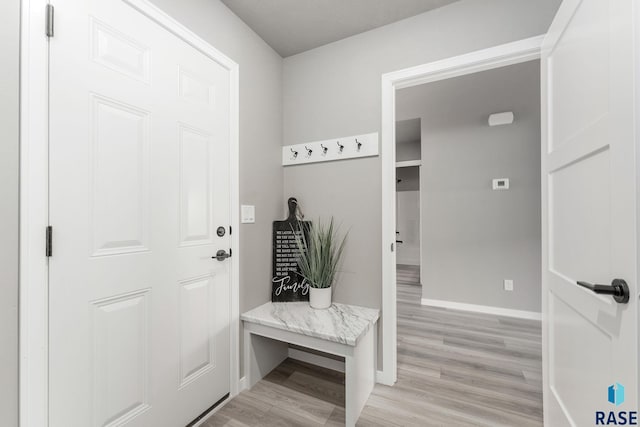 mudroom featuring light hardwood / wood-style flooring