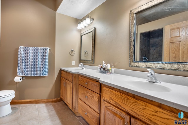 bathroom with vanity, toilet, and tile patterned floors