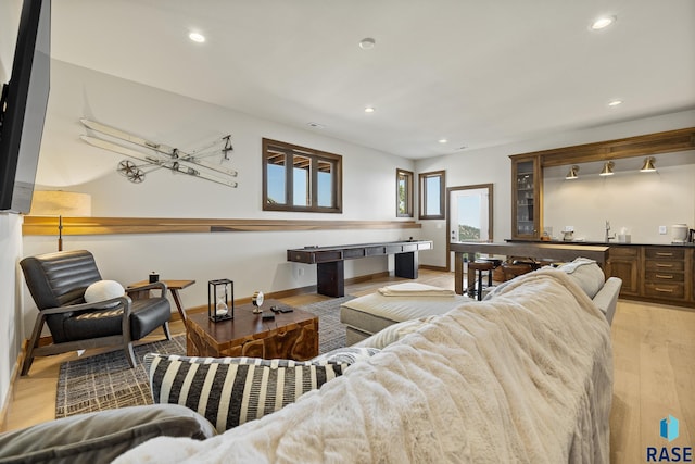 living room with light hardwood / wood-style flooring