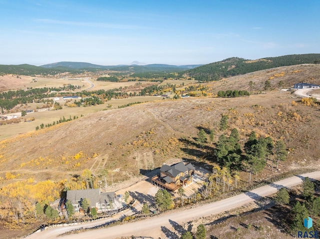 bird's eye view featuring a mountain view and a rural view