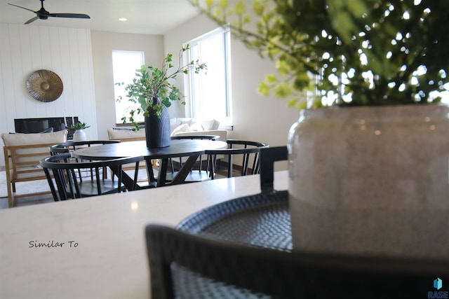 dining space with ceiling fan