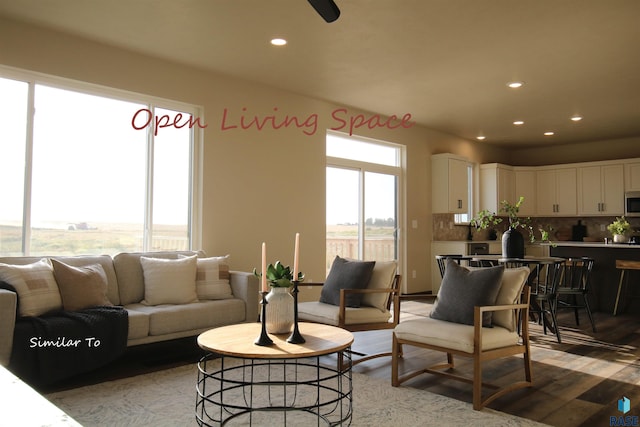 living room with light hardwood / wood-style flooring