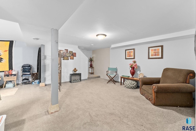 living area with carpet flooring