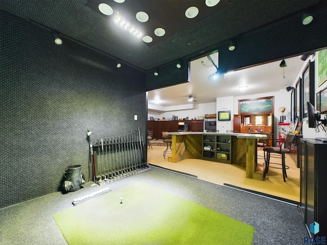 playroom featuring golf simulator