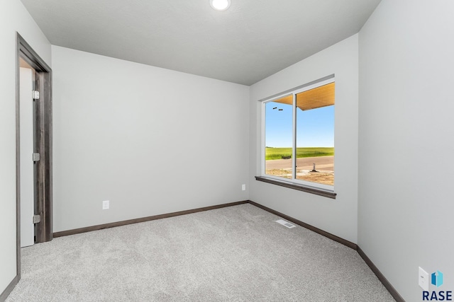 unfurnished room with light colored carpet