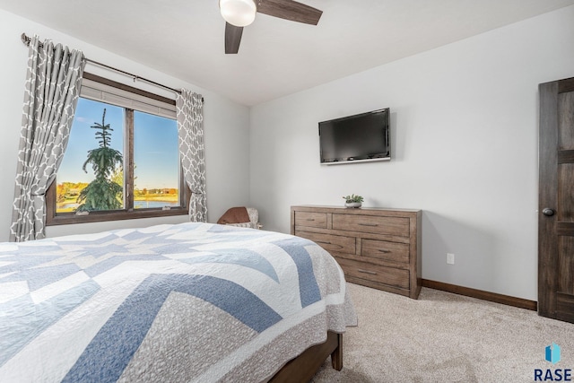 bedroom featuring carpet flooring and ceiling fan