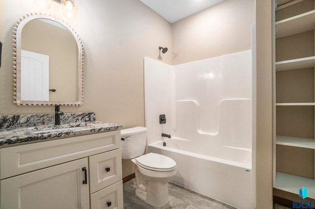 full bathroom with shower / bathing tub combination, vanity, toilet, and tile patterned floors