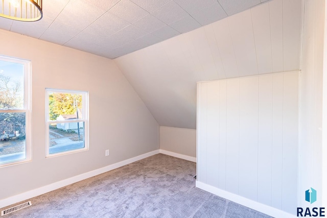 additional living space featuring lofted ceiling, carpet floors, and plenty of natural light