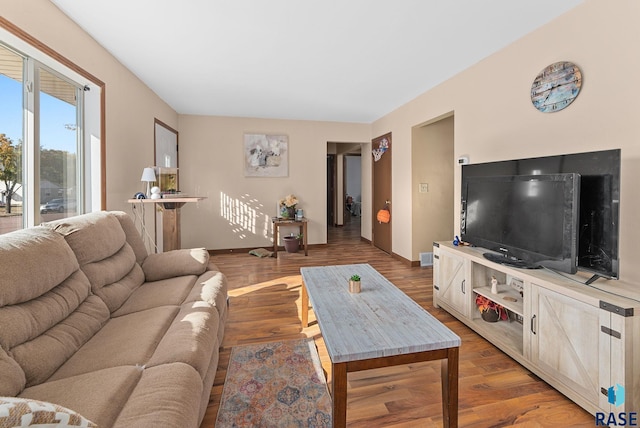 living room with hardwood / wood-style floors