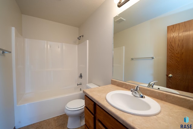 full bathroom with vanity, tile patterned floors, toilet, and bathtub / shower combination