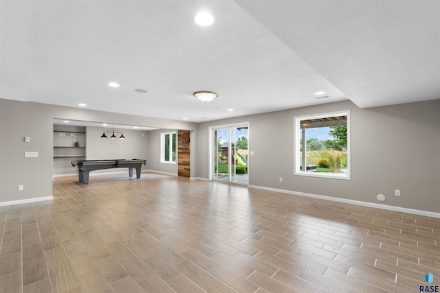 interior space featuring light hardwood / wood-style floors and billiards