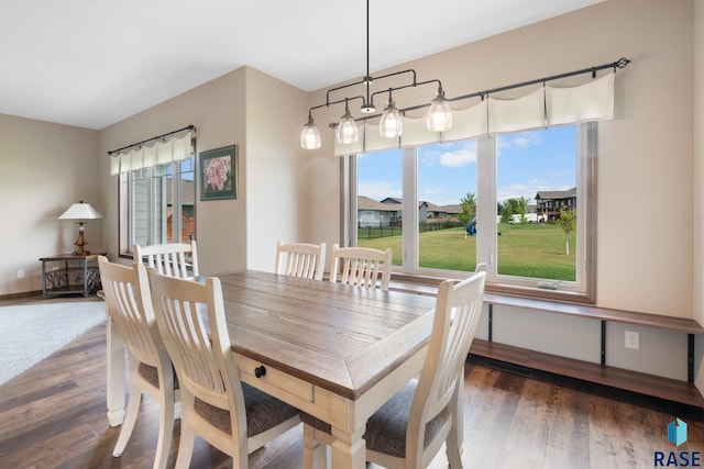 dining space with dark hardwood / wood-style floors