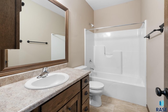 full bathroom featuring vanity, toilet, and bathing tub / shower combination