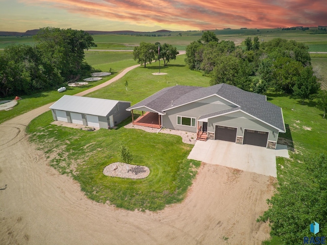 aerial view at dusk with a rural view