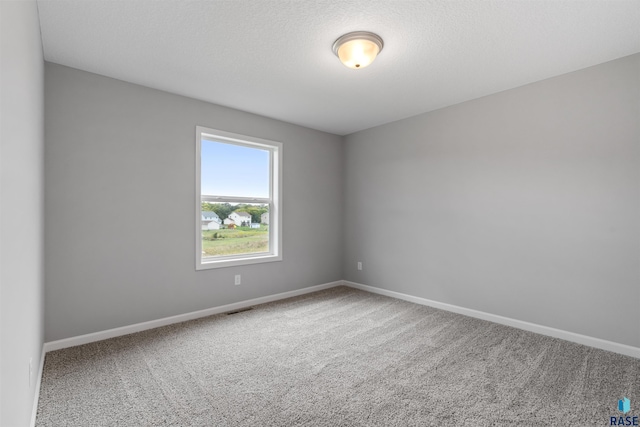 empty room with a textured ceiling and carpet flooring