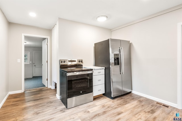 kitchen featuring appliances with stainless steel finishes and light hardwood / wood-style floors