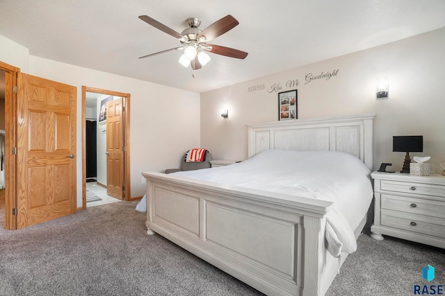 bedroom featuring carpet and ceiling fan