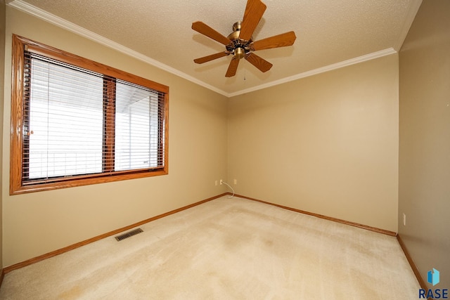 spare room featuring a wealth of natural light, light carpet, and a textured ceiling