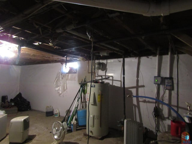 basement featuring water heater