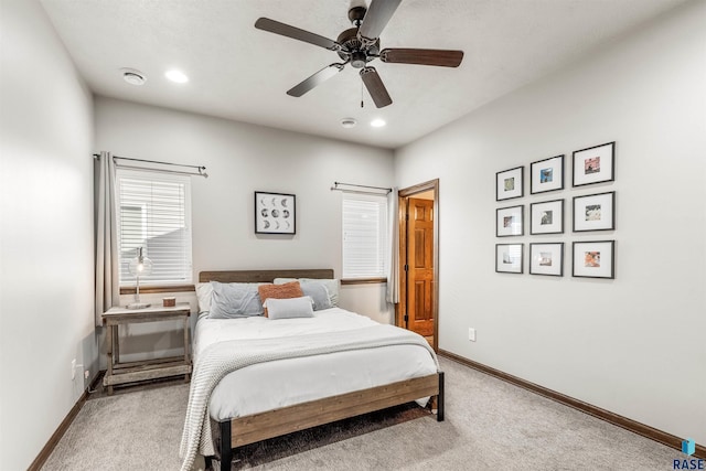 bedroom featuring carpet floors and ceiling fan