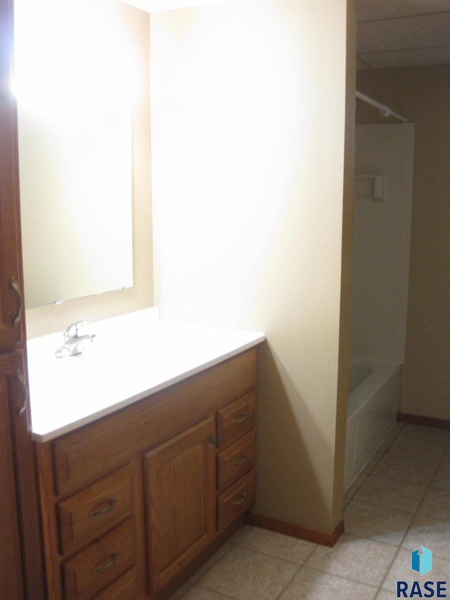 bathroom featuring tile patterned flooring, vanity, and bathtub / shower combination