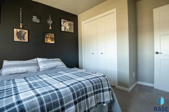 bedroom featuring a closet and carpet floors