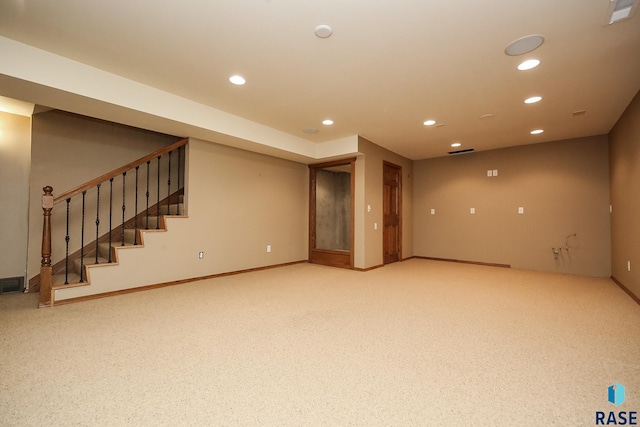 basement featuring carpet flooring