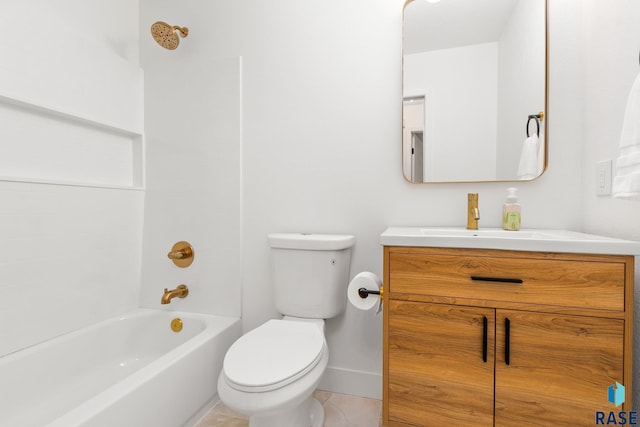 full bathroom with tile patterned floors, vanity, shower / bathtub combination, and toilet