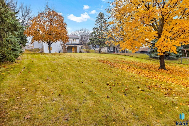 view of yard with a deck