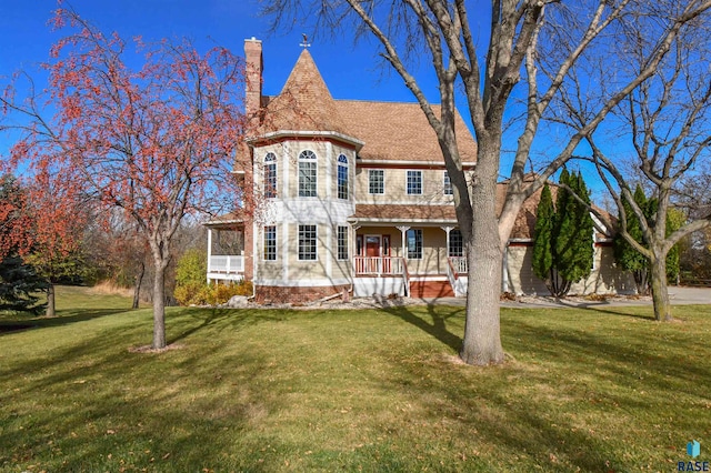 view of front of house with a front yard and a porch