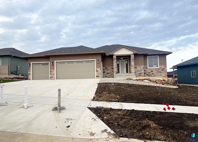 prairie-style home with a garage