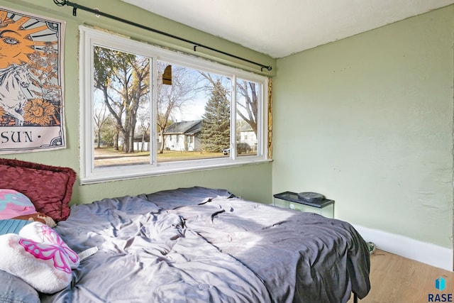 bedroom with hardwood / wood-style flooring