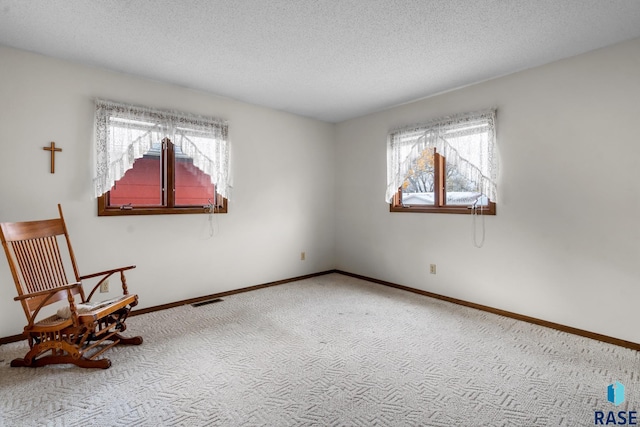 unfurnished room featuring carpet, a textured ceiling, and plenty of natural light