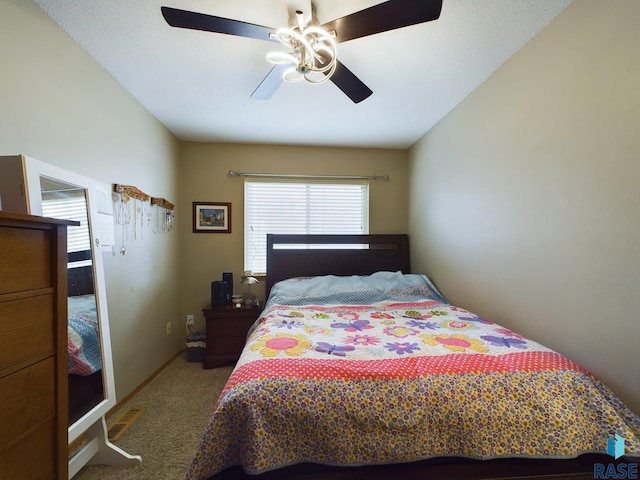 bedroom featuring carpet flooring and ceiling fan