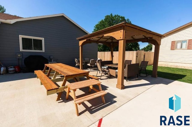 view of patio featuring a gazebo and grilling area