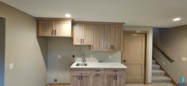 kitchen featuring light carpet and sink